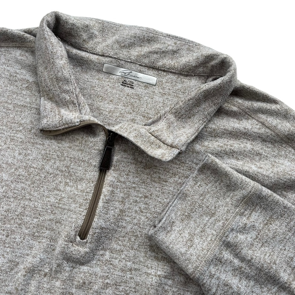 Greg Norman Mens Sz XL Beige Cream Brown 1/4 Zip Golf Polyester Sweater Pullover